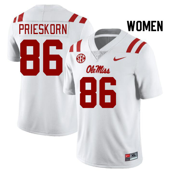 Women #86 Caden Prieskorn Ole Miss Rebels College Football Jerseys Stitched Sale-White